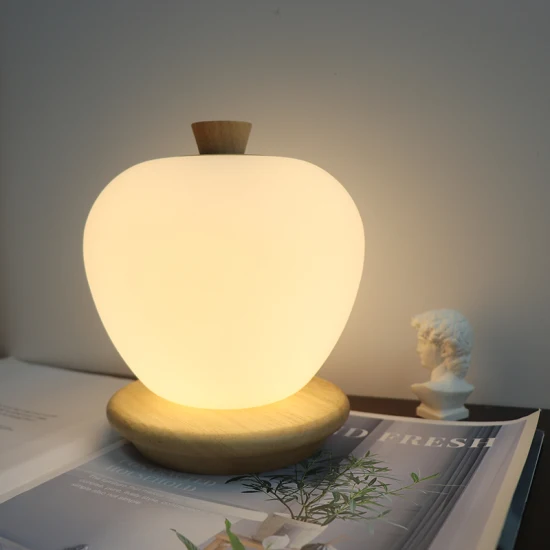 CE RoHS Apple Lamp USB LED Wooden Night Light with Touch Switch